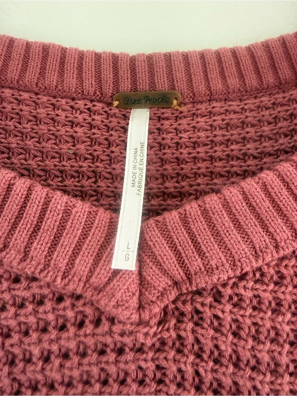 Free People Off-Shoulder V-Neck Waffle Knit Sweater in Dusty Rose